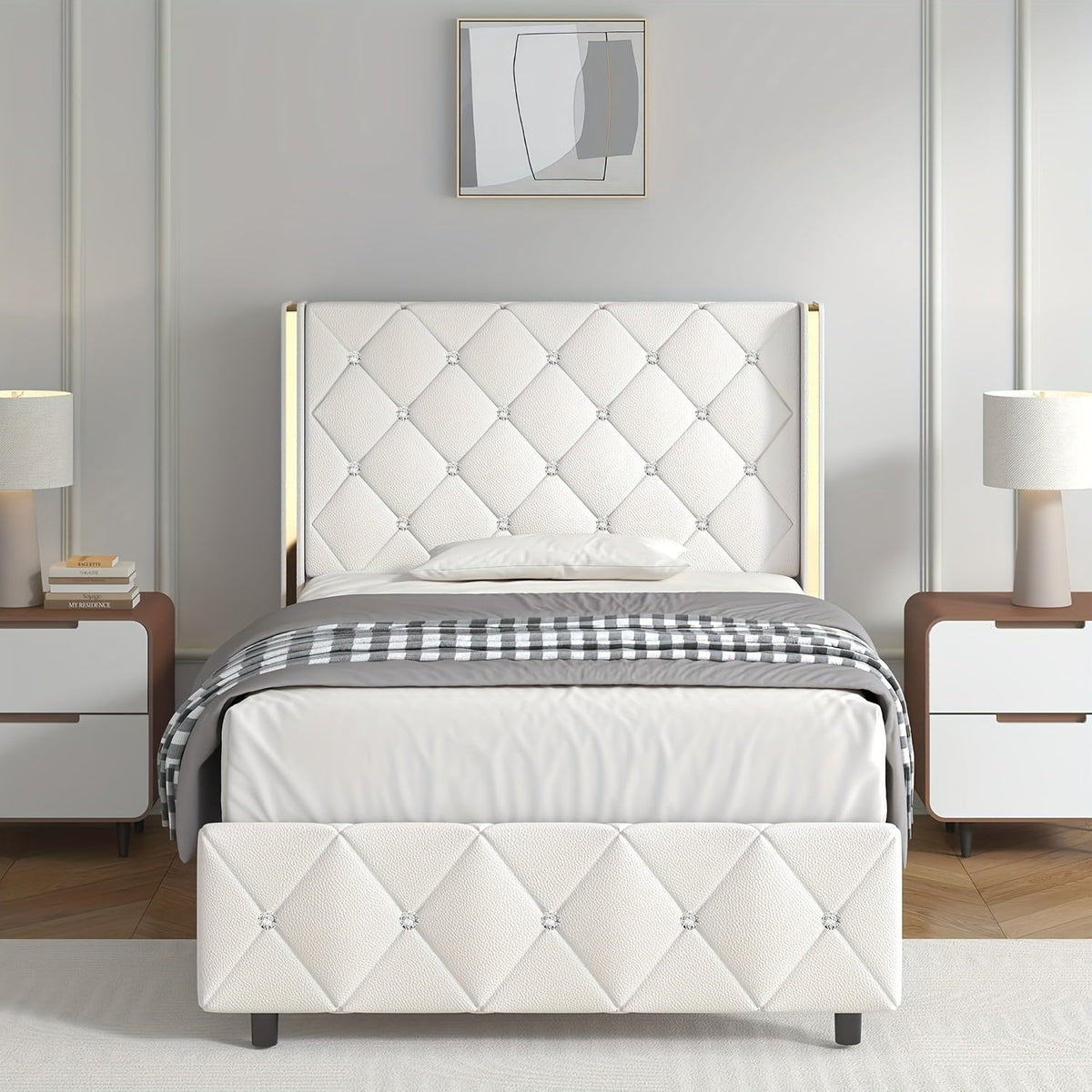 Bed Frame shown in the White, Twin option