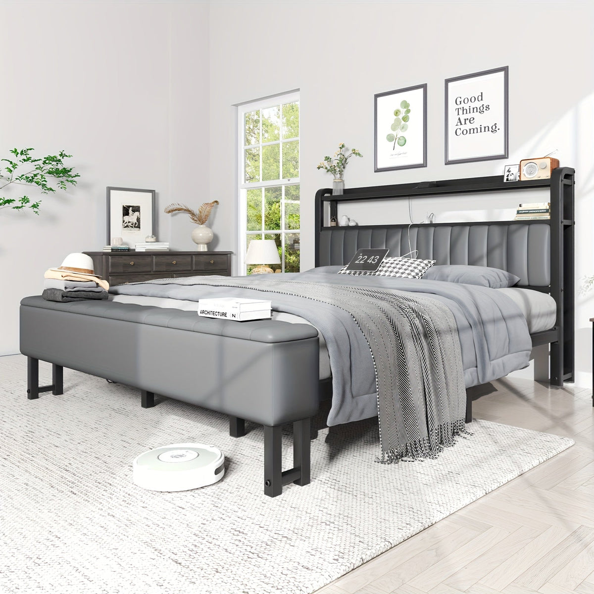 Bed Frame shown in the Gray, King option