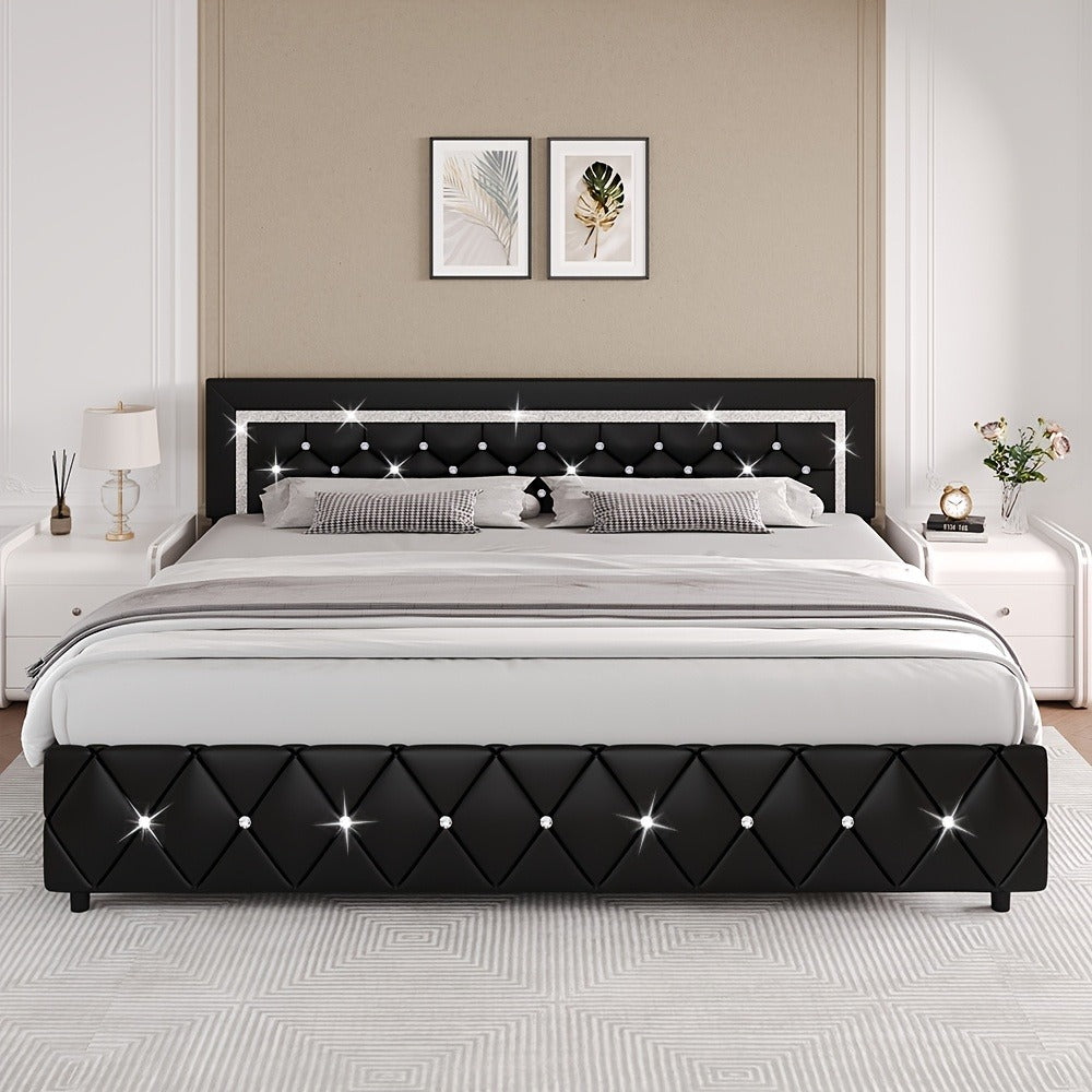 Upholstered Wood Bed Frame with No Box Spring Needed and Memory Foam detail image - detail view 7