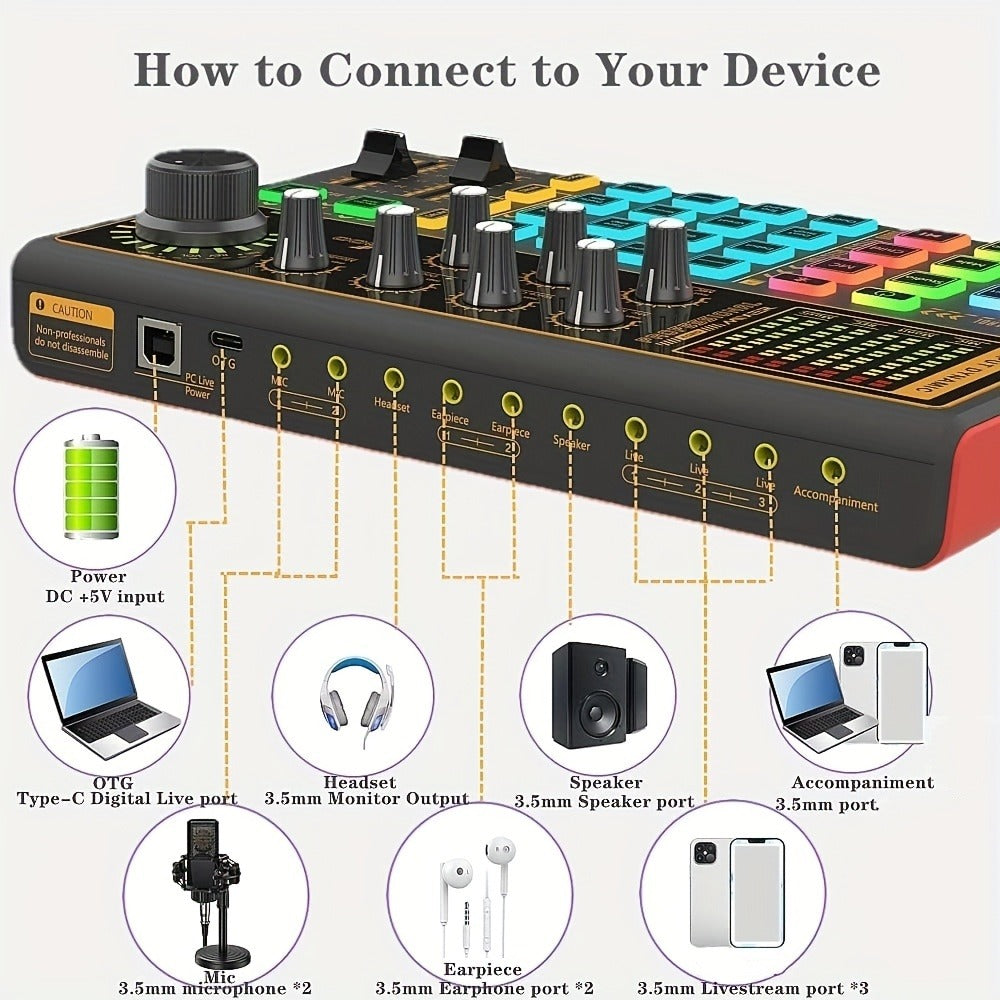 USB Audio Interface, 3.5mm, USB, Rechargeable, Podcast, Equipment for Recording detail image - detail view 6