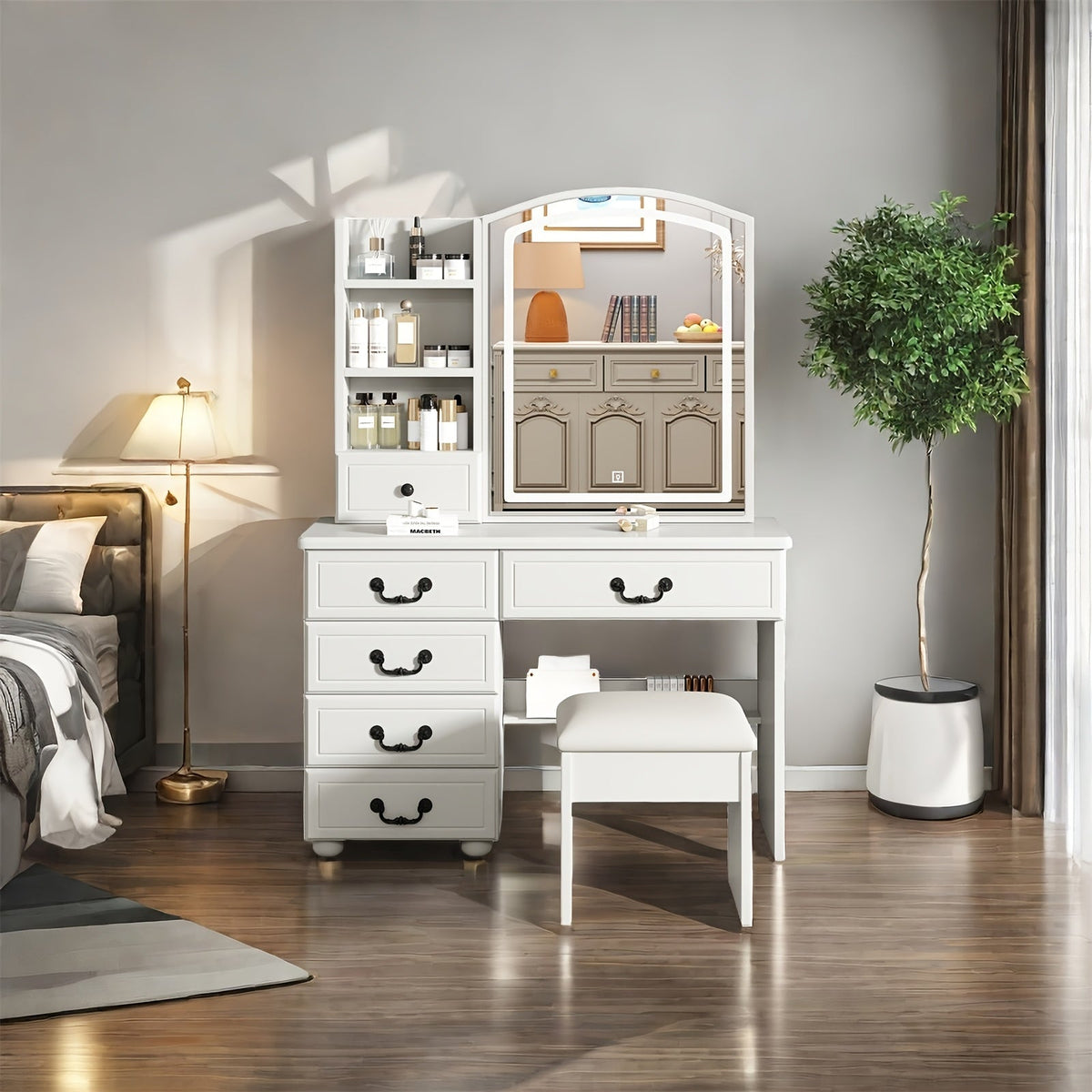 Vanity Tables shown in the White, 35.4"L x 15.7"W x 54.3"H option
