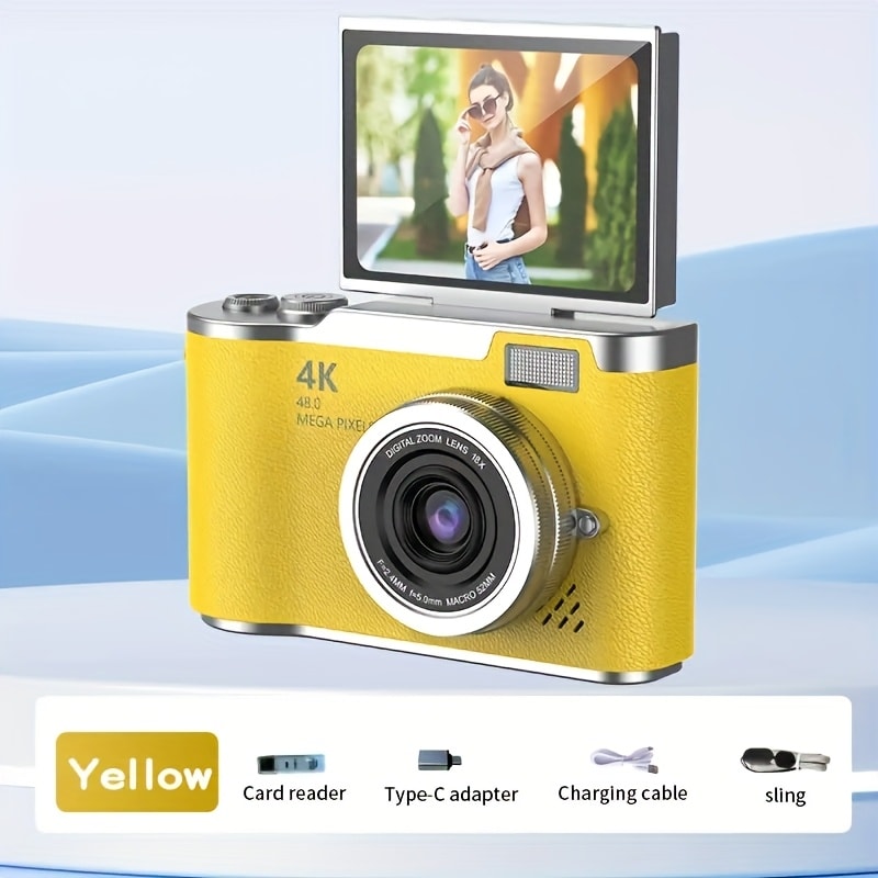 4K HD Digital Camera 2.4-Inch Flip Screen for Beginners Vlogging Photography Video Recording Compact Point and Shoot Camera Perfect Christmas Thanksgiving Gift for Kids Teens Adults