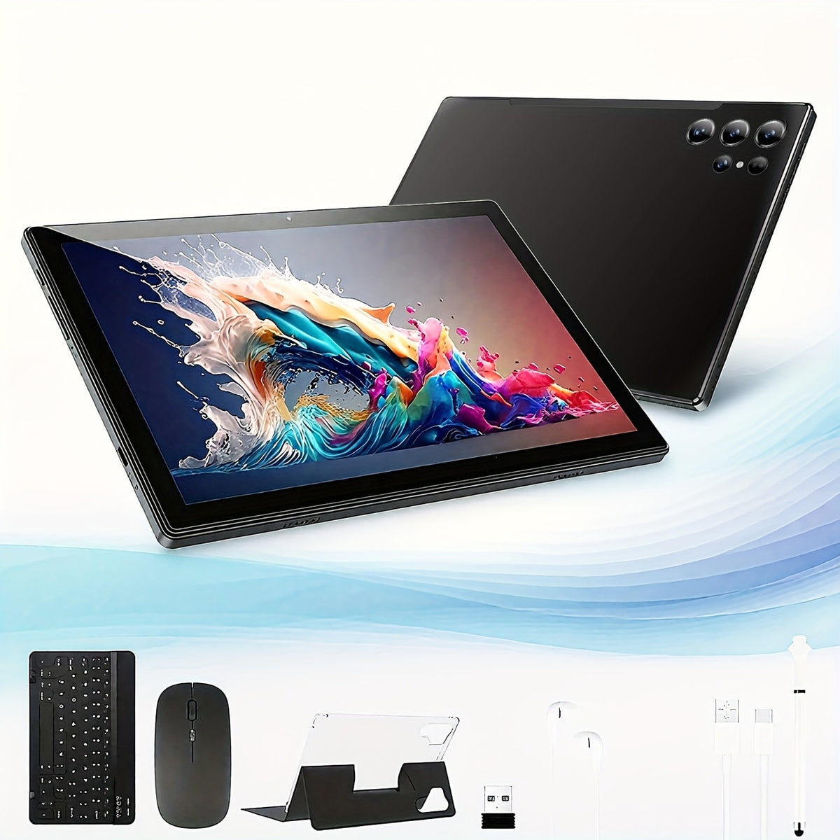 Android 15 Tablet 10.1 Inch 8GB RAM 128GB ROM – 8000mAh Battery, 1280x800 HD Display, 5MP+16MP Dual Camera, Stereo Speakers, WiFi, with Keyboard Case Mouse Stylus USB Cable