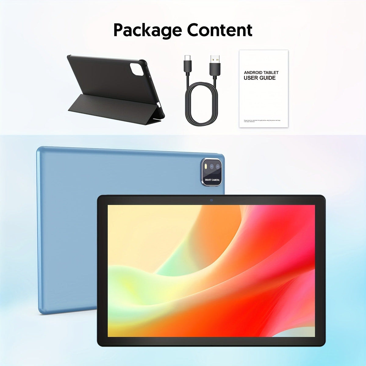 Android 15 Tablet 10.1 Inch WiFi 6 Quad-Core 12GB RAM 64GB ROM 1TB Expandable 6000mAh Battery 1280x800 IPS Display Dual Camera 8MP 2MP Optional Keyboard Case Mouse Stylus
