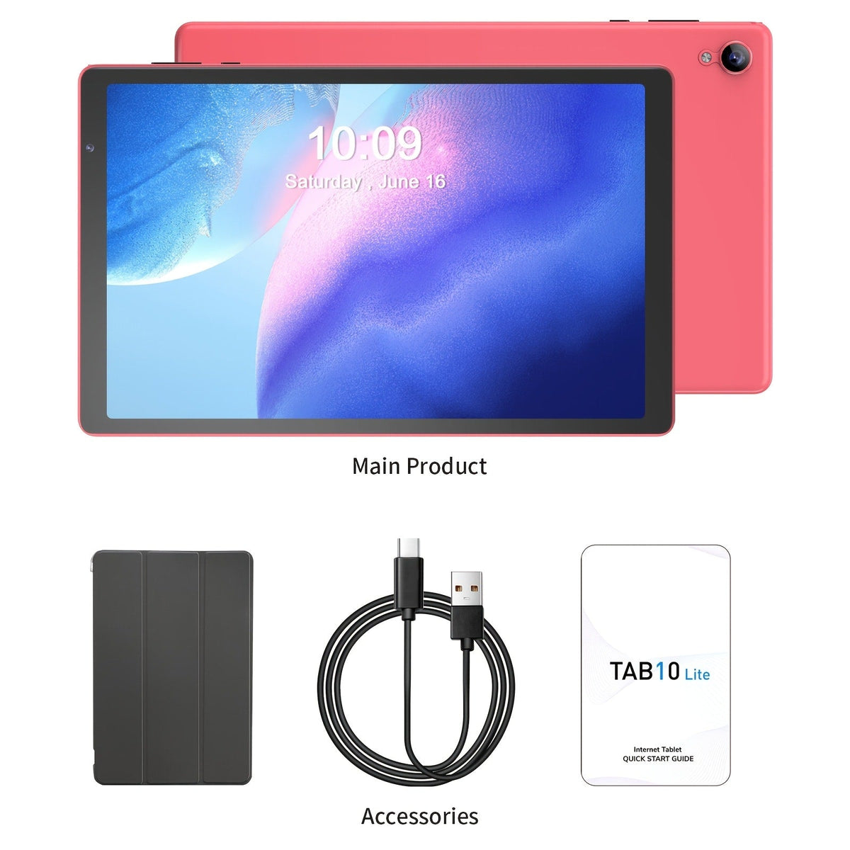 Android 14 Tablet 10 Inch 6000mAh Battery 4GB RAM 32GB ROM Quad-Core HD IPS Screen WiFi Google Play Front Rear Camera Blue Pink Gray Purple with Protective Case
