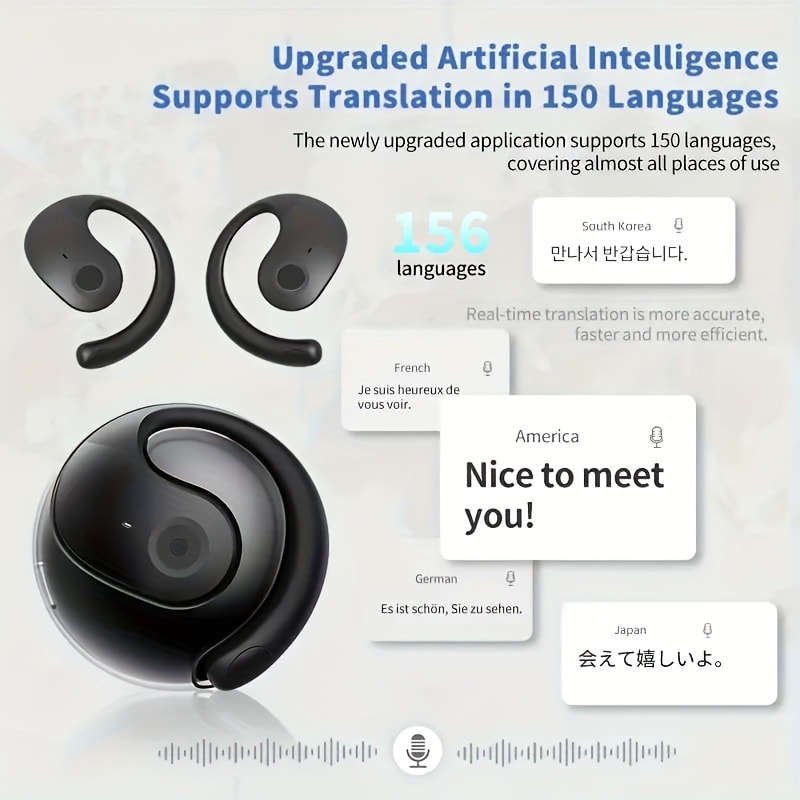 Stylish AI Translation Earbuds 150 Languages Wireless Delay-Free Music Real-Time Voice Translator Rechargeable Type-C Charging Case Multilingual Communication