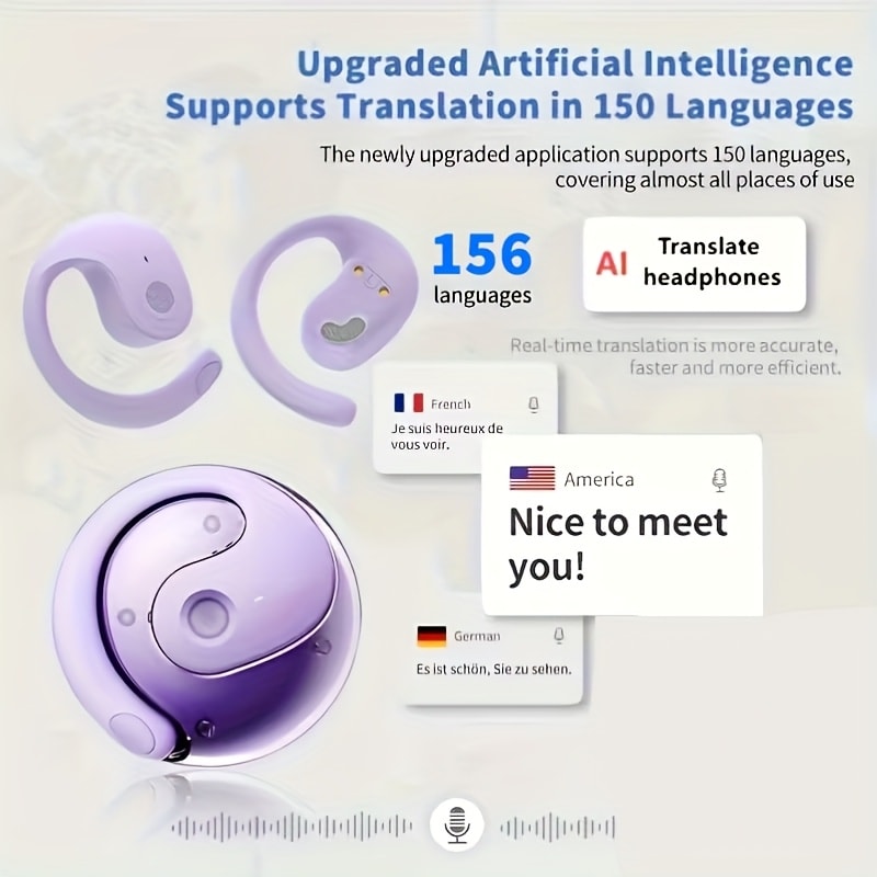 Stylish AI Translation Earbuds 150 Languages Wireless Delay-Free Music Real-Time Voice Translator Rechargeable Type-C Charging Case Multilingual Communication