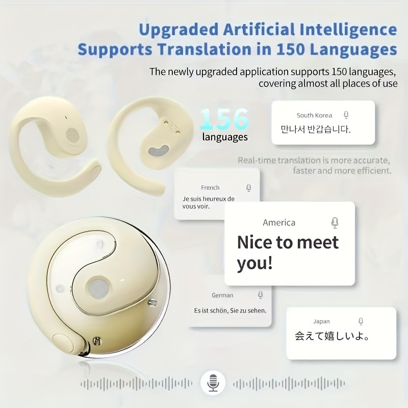 Stylish AI Translation Earbuds 150 Languages Wireless Delay-Free Music Real-Time Voice Translator Rechargeable Type-C Charging Case Multilingual Communication