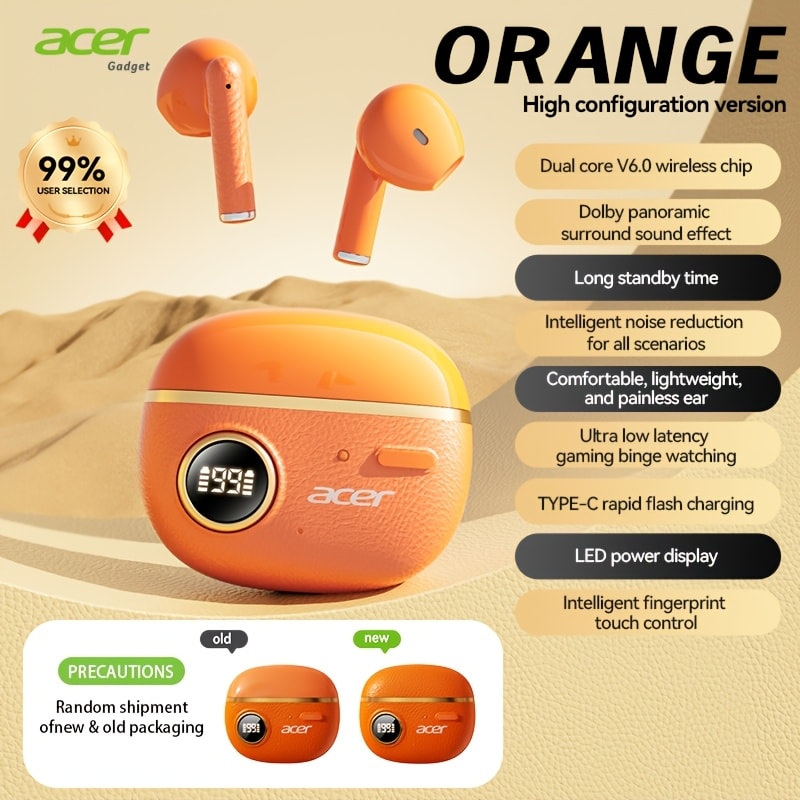 ACER TWS Wireless Earbuds with Deep Bass & Active Noise Cancellation, HIFI Sound, Touch Controls, Long-Lasting Comfort - Compatible with Phone, Tablet & Laptop for Running, Music & Business