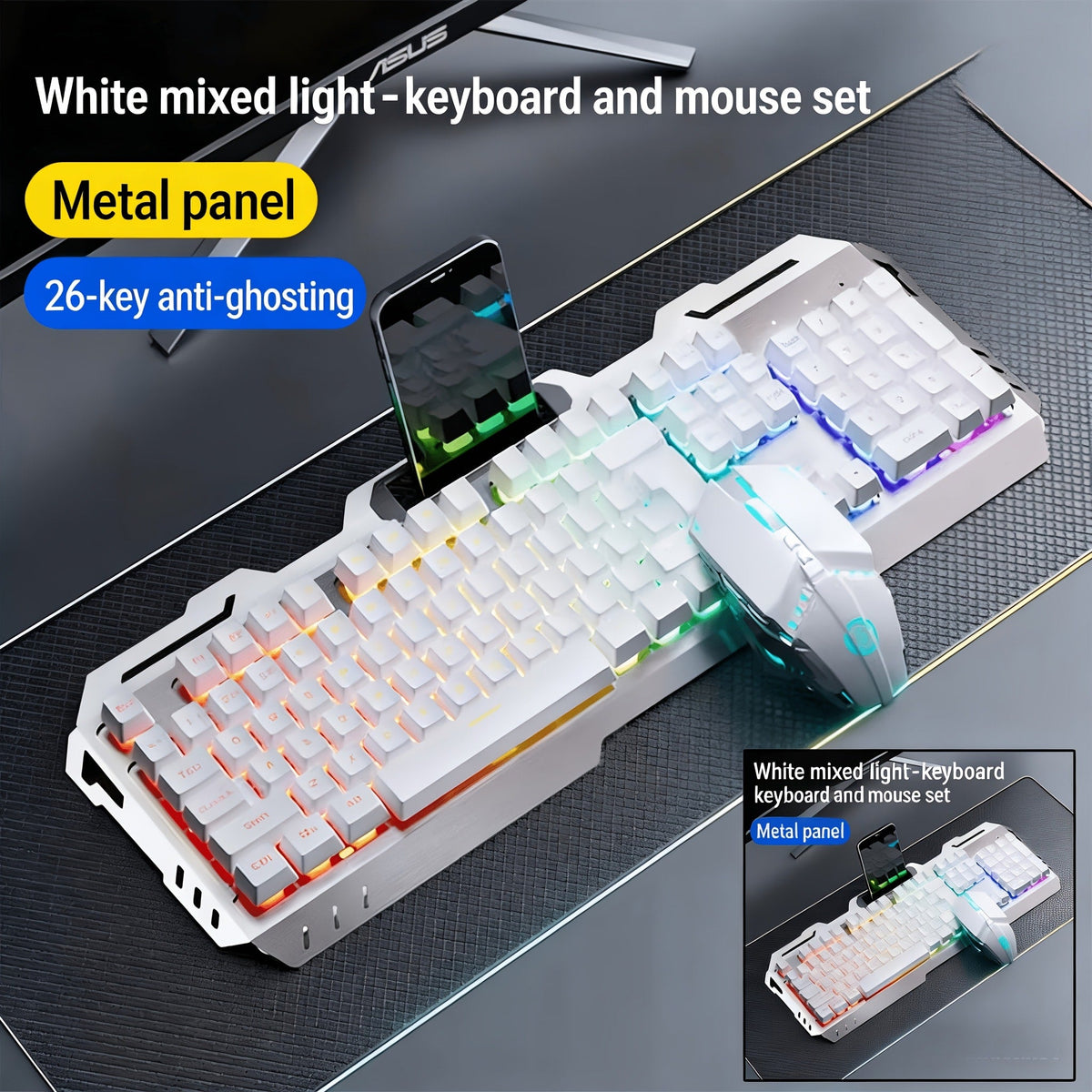 LED Backlit Wired Gaming Keyboard 104 Keys Full Size – Quiet Ergonomic Design, Adjustable Volume Knob, USB Powered, Compatible with Desktop and Laptop Computers, Office and Home Use
