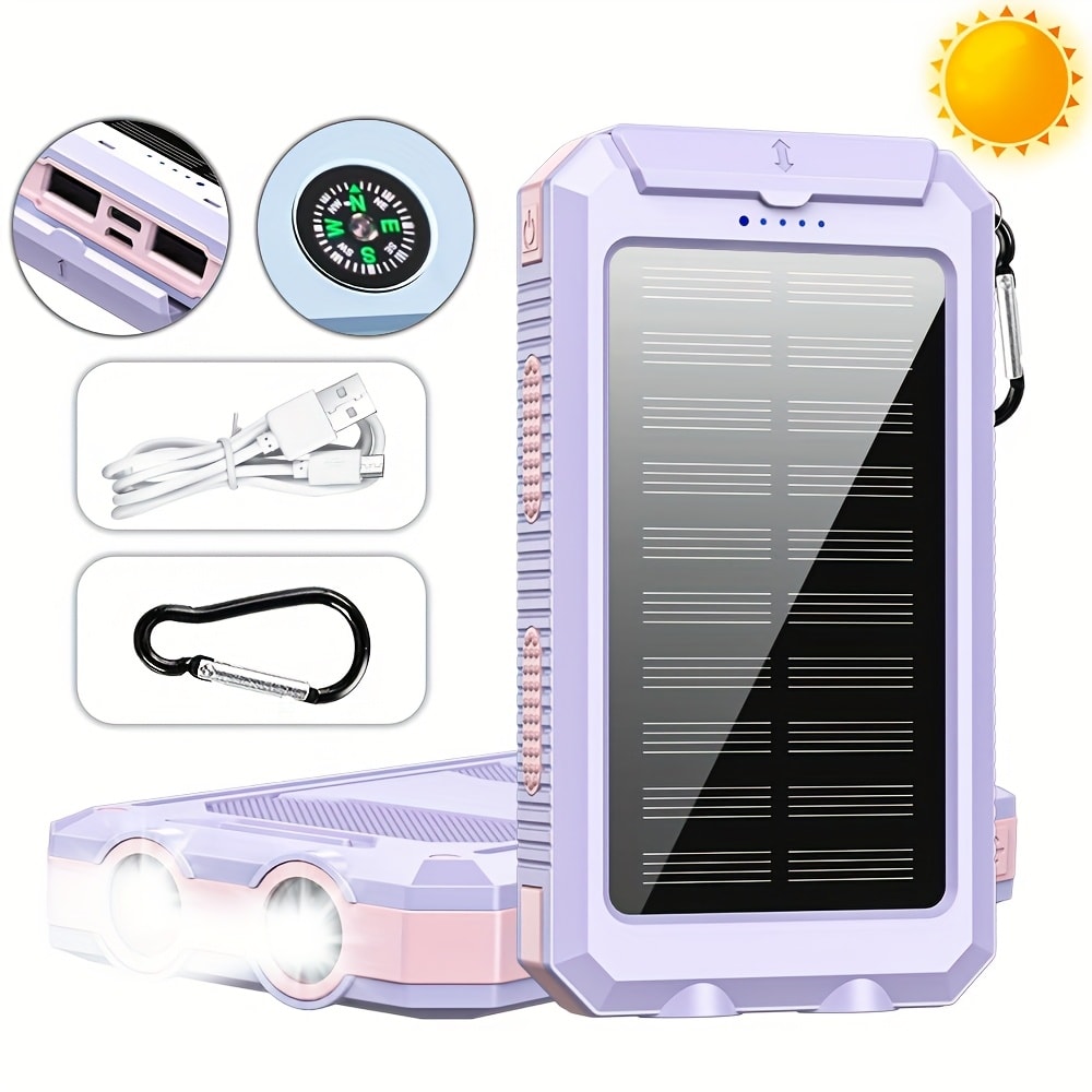 Solar Power Bank 40000mAh with Built-in 4 Cables & 15W Wireless Charging – 6 Outputs 3 Inputs Dual LED Flashlight Portable Charger for iPhone Android Tablets Camping Travel Emergency