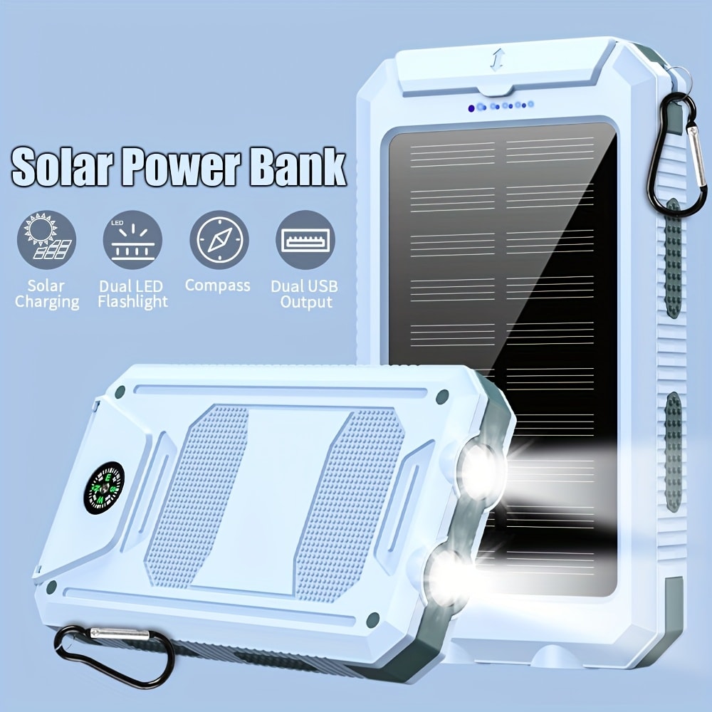 29800mAh Solar Power Bank with Compass & Dual LED Flashlight – Outdoor Camping Portable Charger, Dual USB 5V Output, SOS Emergency Battery Pack for Cell Phones & Mobile Devices, Black/Orange
