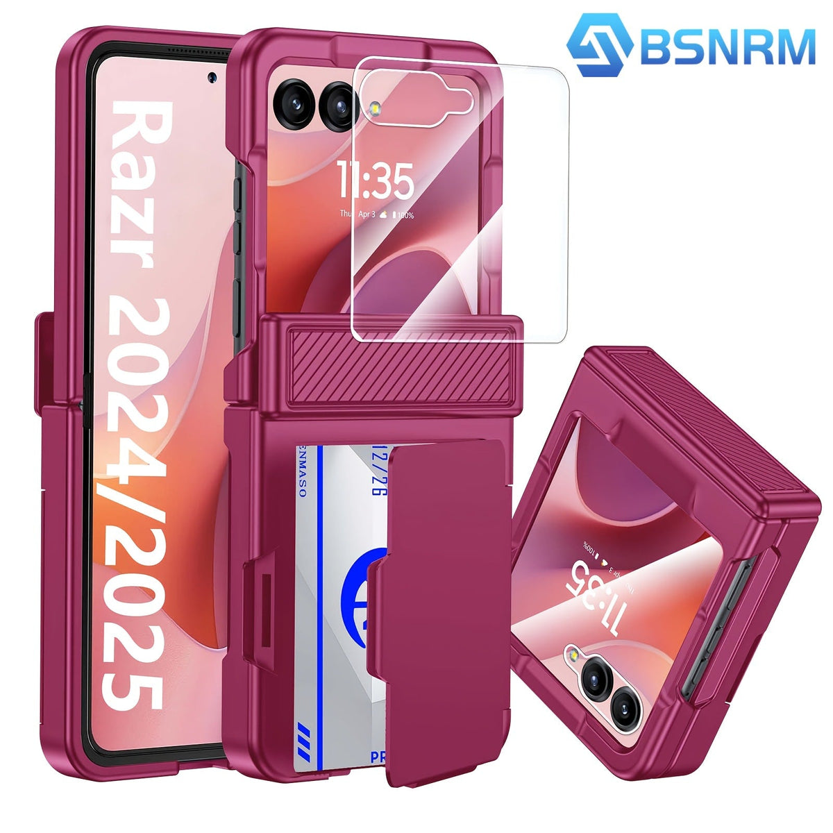 Motorola Razr 2025 2026 Hinge Protector Case with Built-In Screen Protector Card Slot & Lanyard - Shockproof Scratch-Proof Hard PC Flip Phone Cover for Razr 2025 Razr 2026 Complete Protection