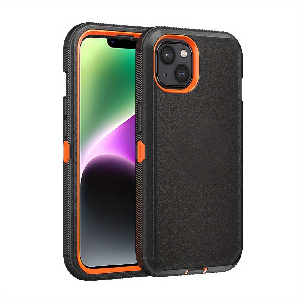 Shockproof Armor iPhone 14 Case Heavy Duty TPU PC Dual Layer Drop Protection Rugged Cover for iPhone 14 Pro Max 14 Plus 14 Pro 14 Wireless Charging Compatible – 3 Colors Black Orange Blue