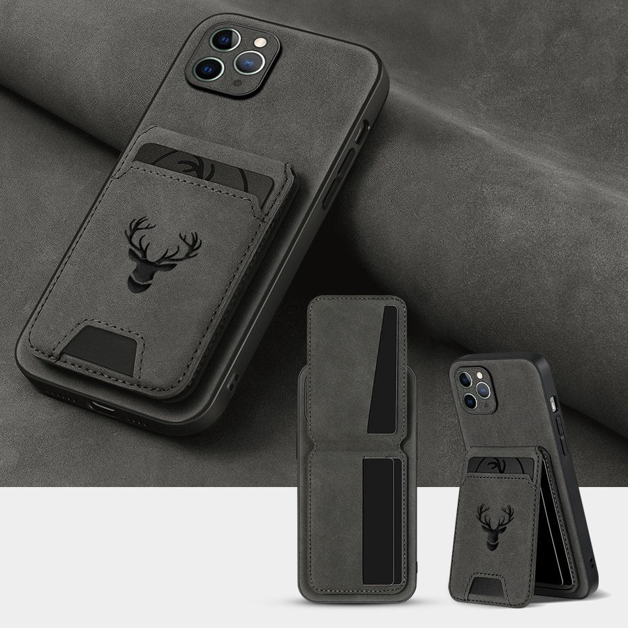 Wallet Phone Case for iPhone 16 Pro Max 16 Pro 16 Plus 16 15 14 13 12 11 Series Luxury PU Leather Flip Cover Card Holder Kickstand Magnetic Closure Moose Design – Men Women Gift