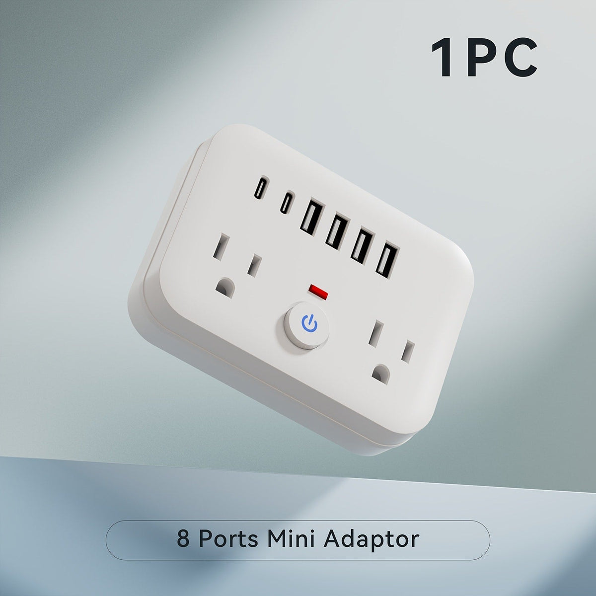 Compact Travel Surge Protector Power Strip 8-in-1 with 2 AC Outlets 4 USB-A Ports 2 USB-C Jacks Overload Protection Wall Mount Mini Portable Charging Station for Home Office Travel – Black or White