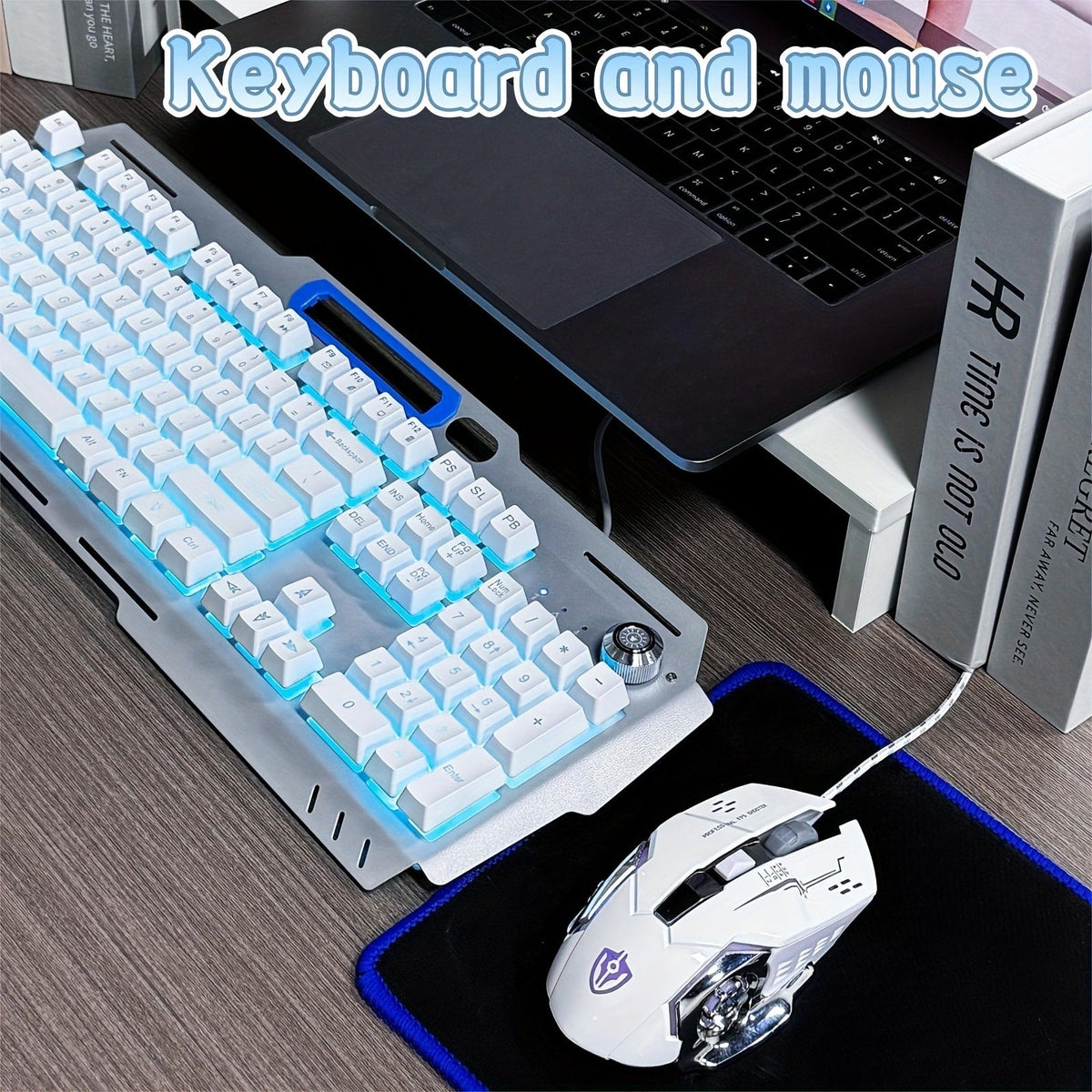 Gaming Keyboard Wired 104 Keys Full Metal Panel – LED Color Backlight, Multimedia Knob, Faux Mechanical Feel, USB, Ergonomic Design with Phone Holder | Keyboard or Keyboard & Mouse Combo