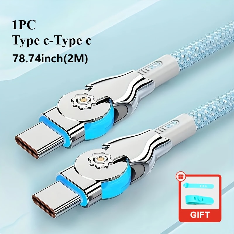 90 Degree USB-C Cable 65W Fast Charging with LED Light 6.56ft – Left Right Angle Double Elbow Type-C Data Cable for Samsung Galaxy S24 S23 Xiaomi Huawei Android Gaming Car Desk Setup