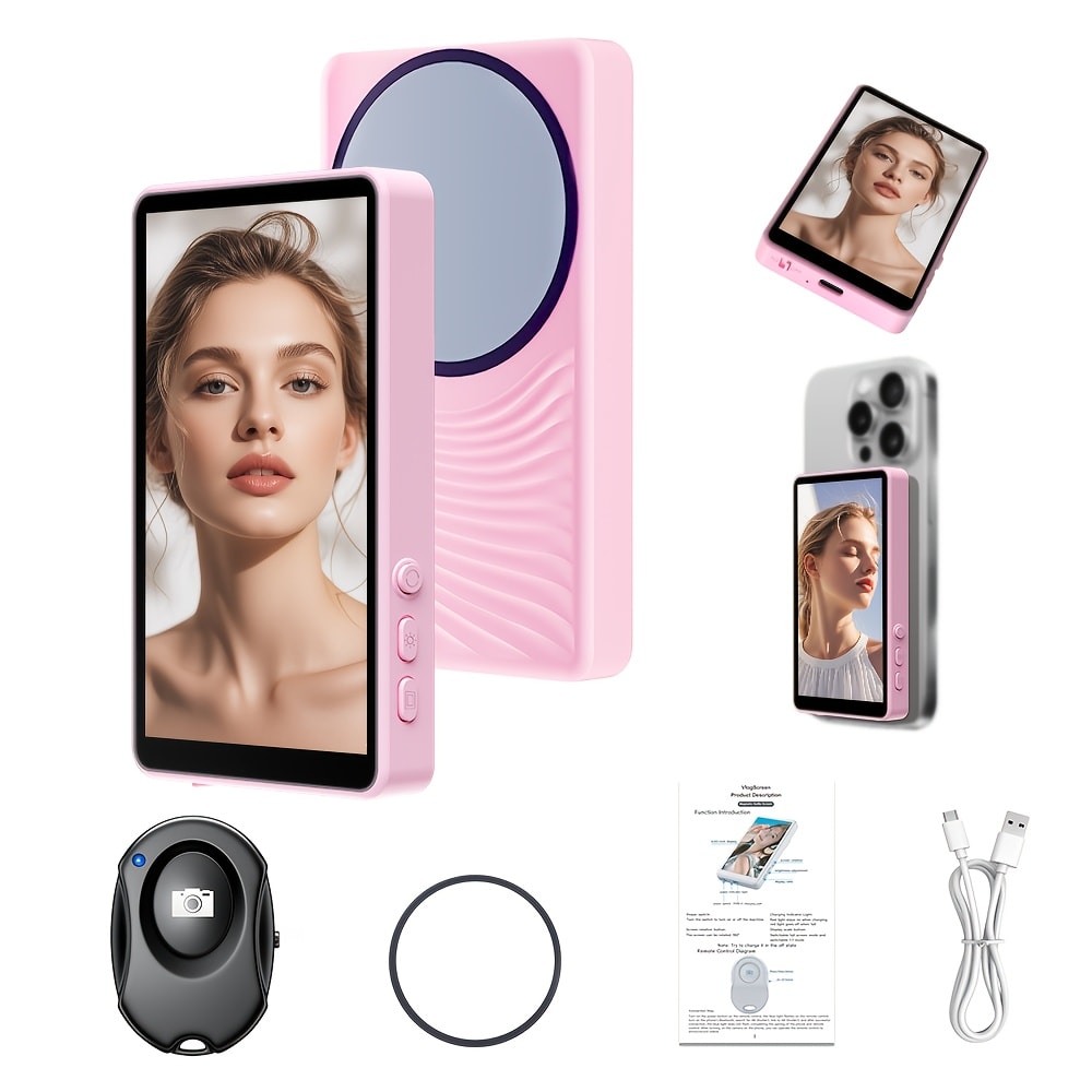 Magnetic Selfie Monitor Screen for Vlogging & Live Streaming – Rear-Facing Main Camera Display for iPhone & Android, High-Resolution Selfie Screen for TikTok, YouTube & Instagram Content Creation