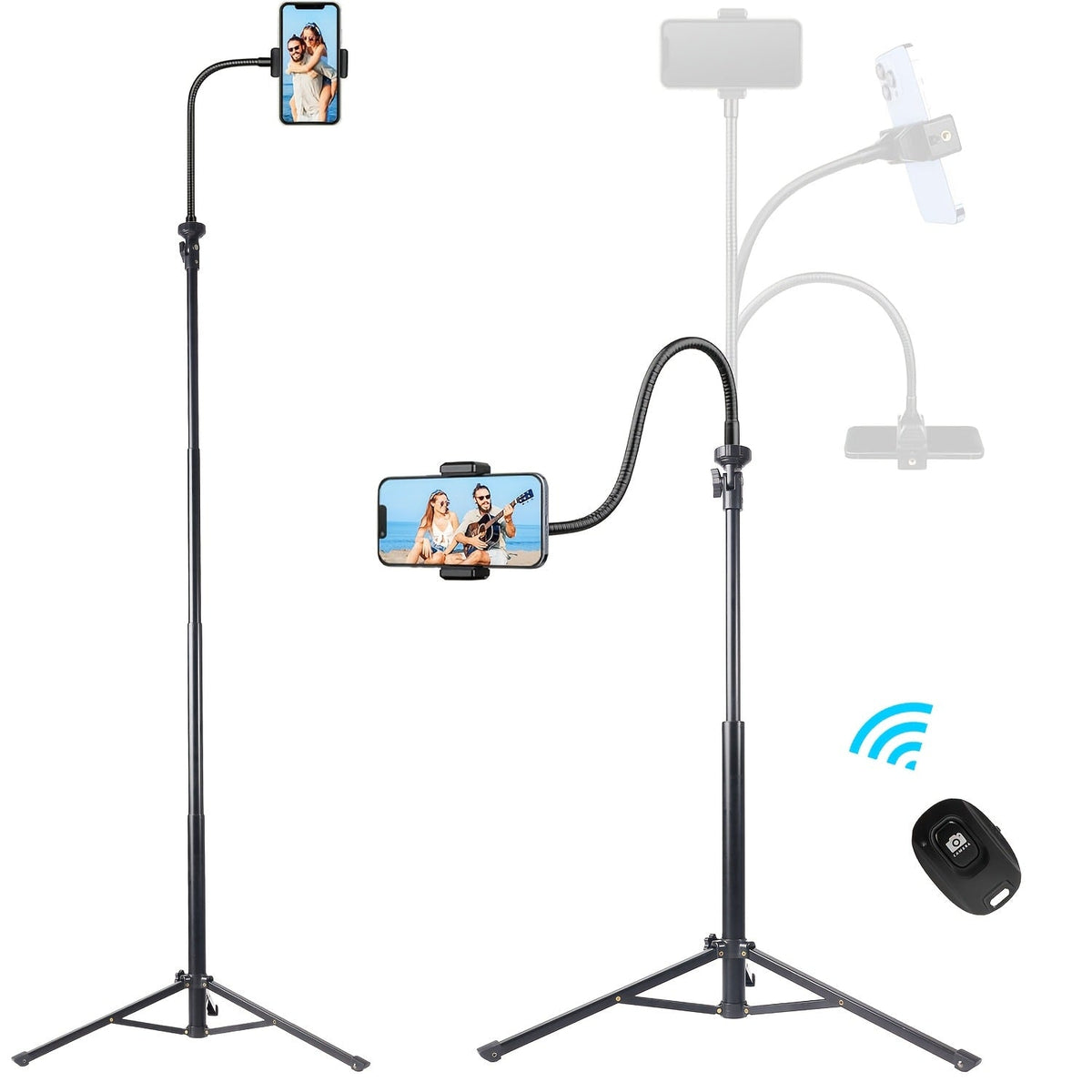 63 Inch Gooseneck Phone Tripod Adjustable with 360° Flexible Neck & Universal Phone Holder – Portable Camera Stand for Content Creators, Vlogging, Live Streaming, Selfie & Filming, iPhone & Android
