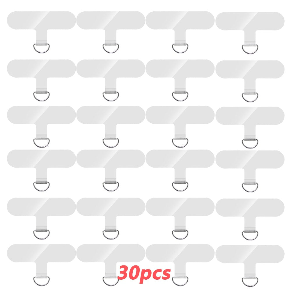 Phone Lanyard Patch 30pcs Transparent TPU Adhesive Pad Metal Buckle Anti-Lost Hook Universal DIY Strap Tether Kit for Phone Cases Keys AirPods Accessories – Clear