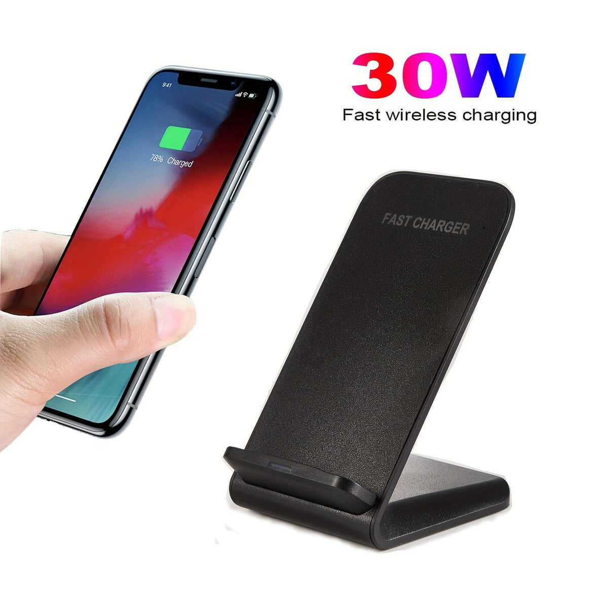 30W Ultra-Fast Wireless Charger Stand Dual Coil Smart Auto-Adjust 5W-30W for iPhone 17 16 15 14 13 12 11 Pro Max, Samsung Galaxy S24 S23 S22 S21 S20 S10, Google Pixel, Huawei, Xiaomi & All Qi Android – USB-C Black