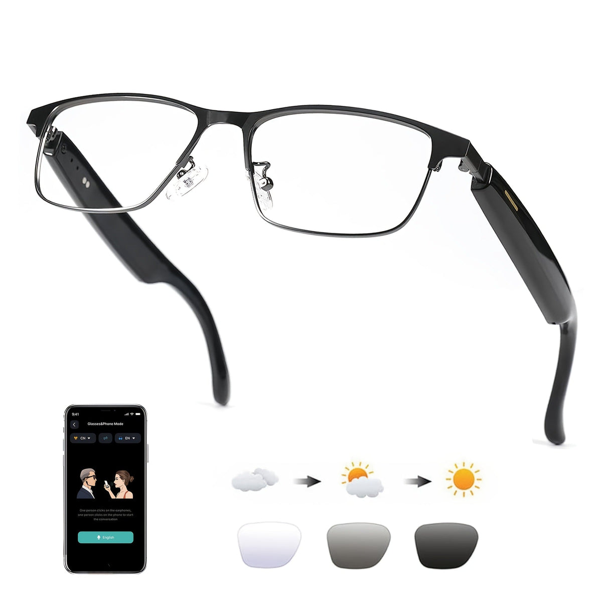 AI Smart Glasses with Real-Time Translation for 160+ Languages, ChatGPT Voice Assistant, HD Calls & Hi-Fi Music – Open-Ear Audio Glasses for Men & Women