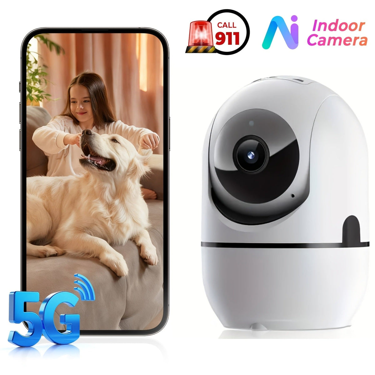 4MP Indoor Security Camera 360° Rotatable with Human Tracking, Motion Detection, Dual-Channel WiFi 2.4G & 5G, Color Night Vision, Two-Way Audio & App Control – Home Surveillance Camera