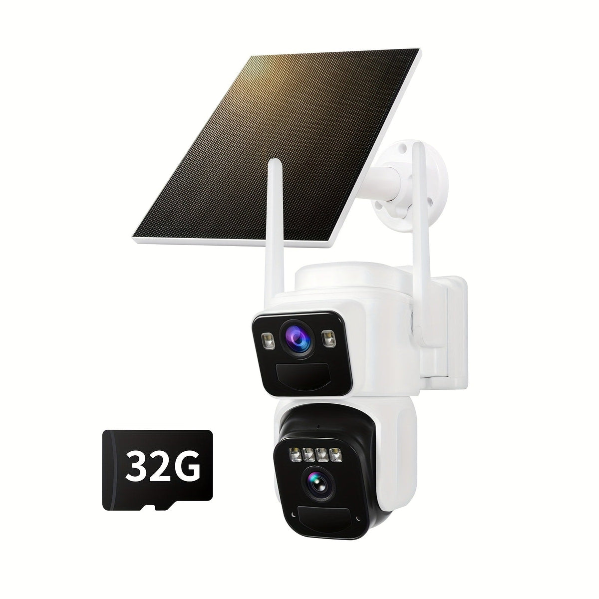 Dual Lens Solar Security Camera Outdoor Wireless WiFi Battery Powered with Color Night Vision, PIR Motion Detection, Two-Way Audio, Spotlight Alarm & 256GB TF Card Support – Wire-Free CCTV Surveillance