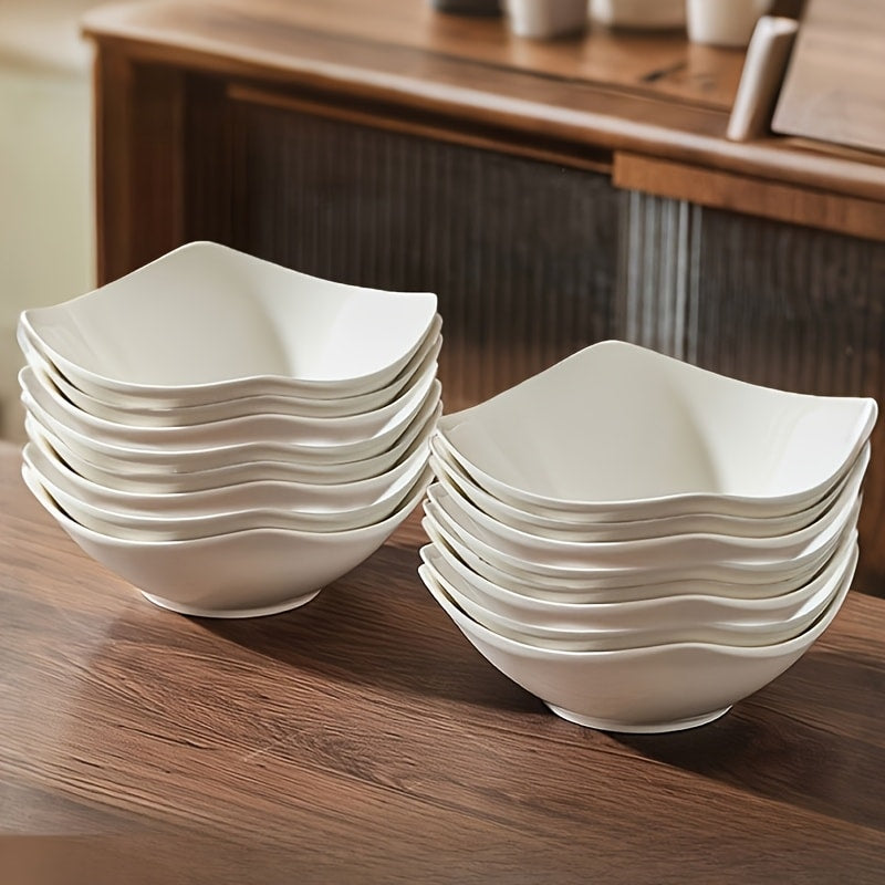 Salad Bowl and Plate Set 4/8/16 Piece – Reusable White PP Plastic Microwave Safe Stackable Lightweight Tableware for Picnic Outdoor Party Wedding Hotel Camping Dessert Cold Dish Serving
