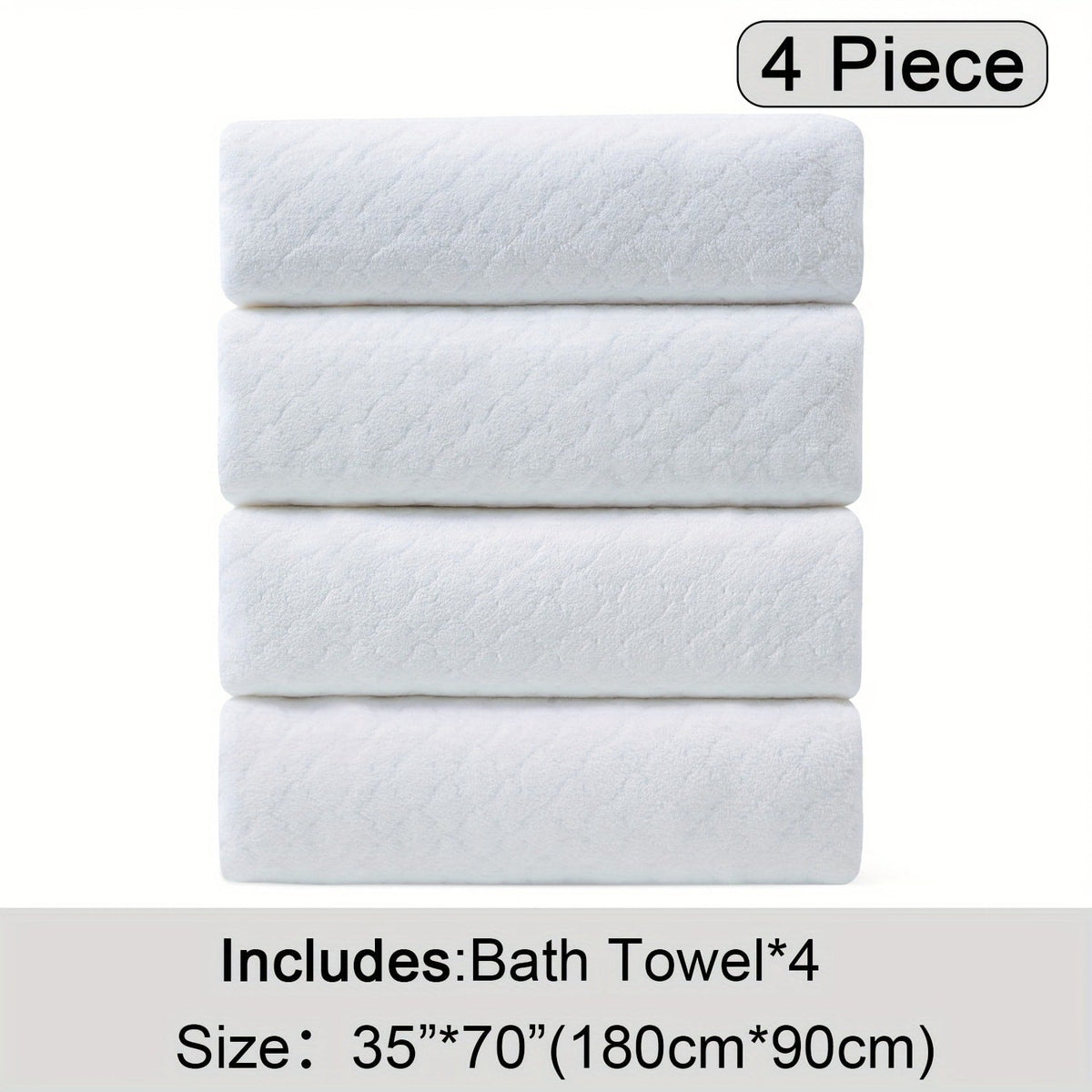 Oversized Bath Towel Set 4 Piece Diamond Pattern Microfiber - Ultra Soft Highly Absorbent Quick Dry | 10 Colors | Blue Green Black Gray Navy Orchid Brown Purple White Turquoise | Bathroom Hotel Gym Gift