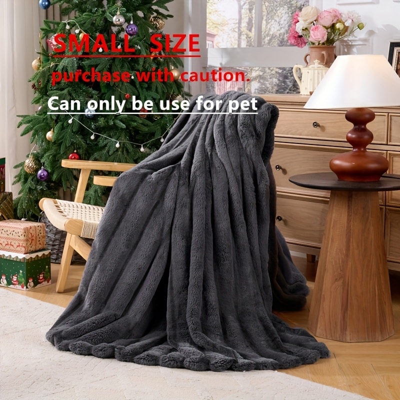 Double-Layer Faux Rabbit Fleece Blanket – 450-500gsm Thickened Soft Warm Throw for Bed, Couch & Travel, All Season, 3 Colors, 5 Sizes