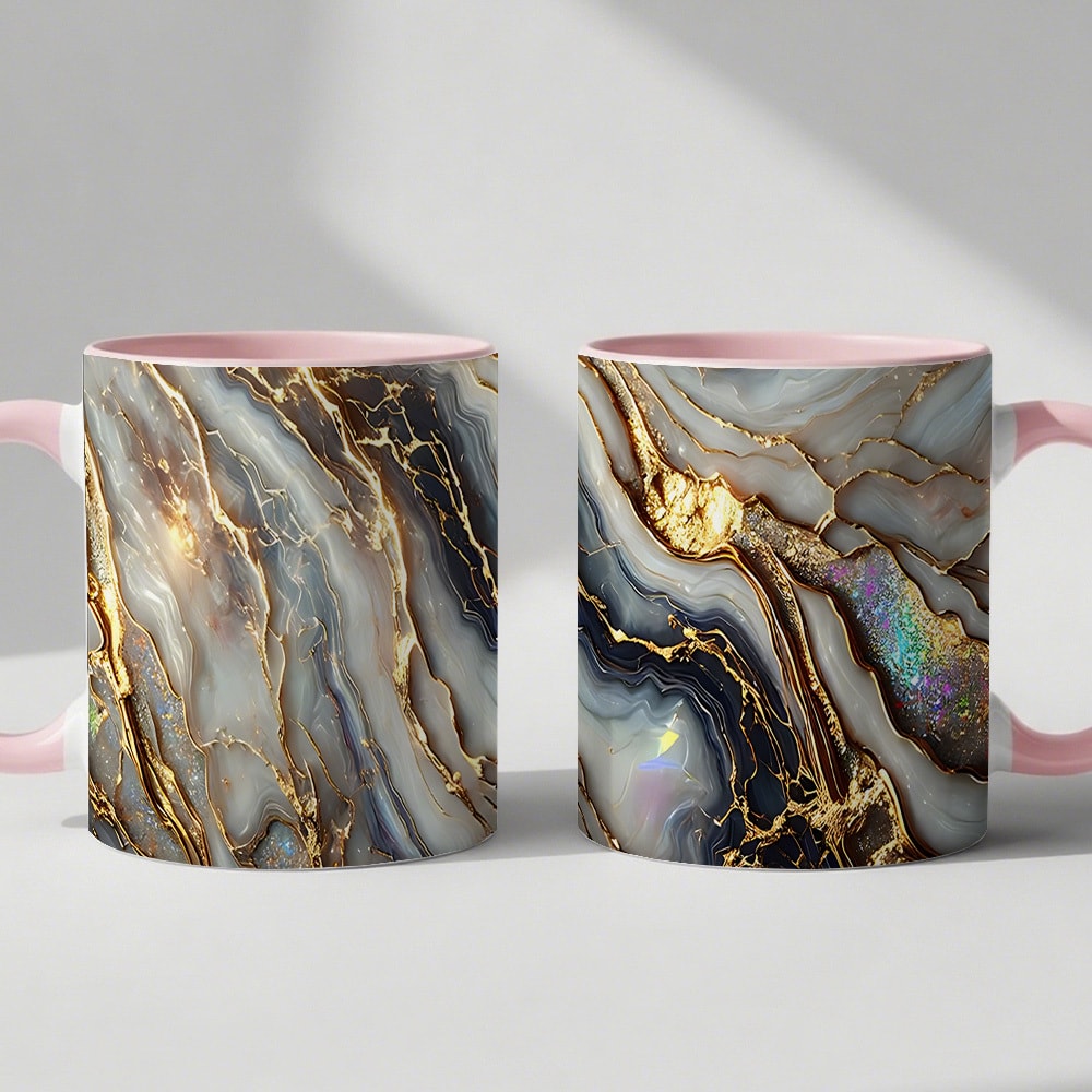 Agate Golden Vein Coffee Mug 11 Oz – Luxury Marble Pattern Ceramic Cup for Home & Office – Elegant Gift for Birthday, Mother's Day & Christmas – Black, White & Pink