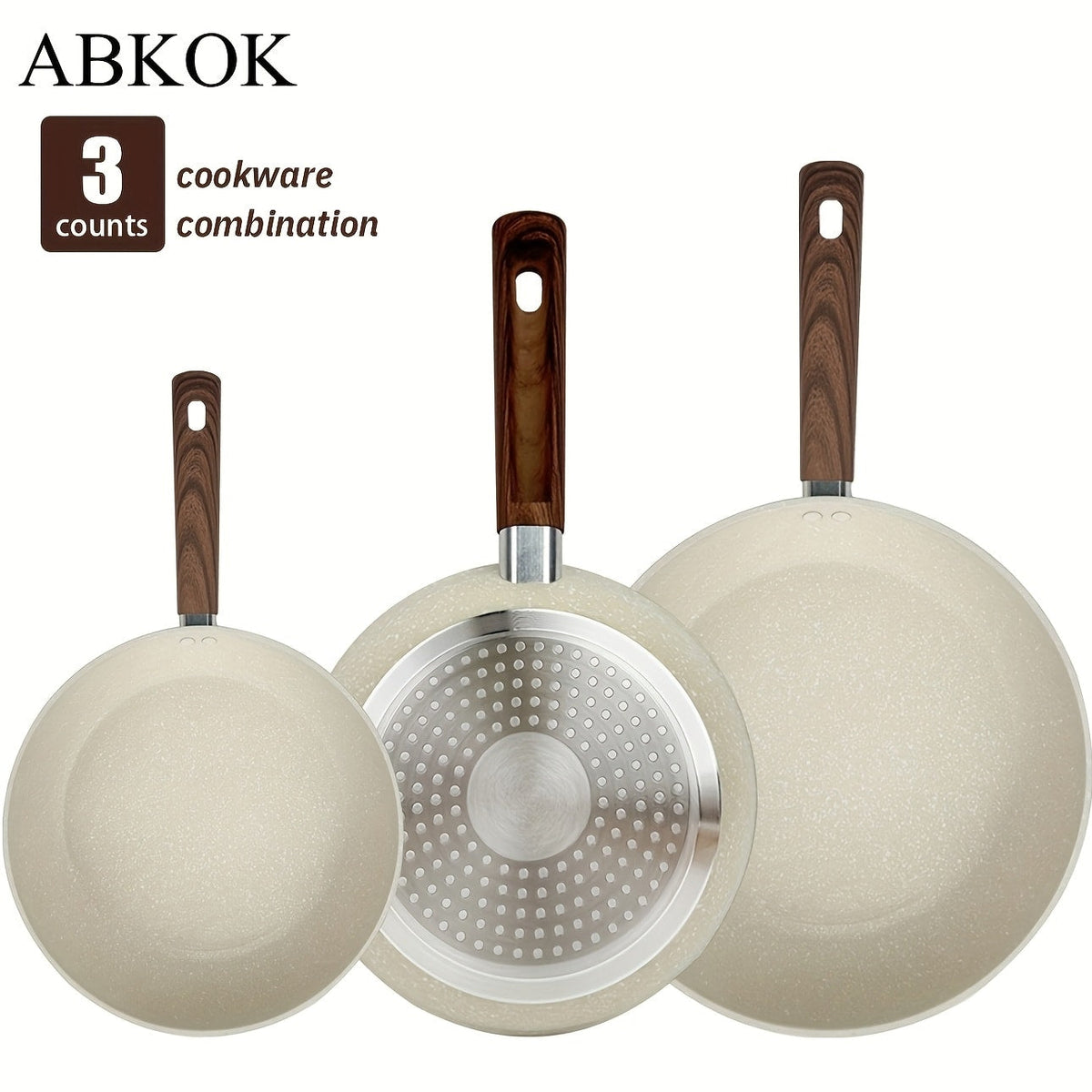Non-Stick Frying Pan Set 3-Piece 7 9.5 11 Inch – Dishwasher Safe Skillet Set with Insulated Handle | Induction Compatible Home Kitchen Pans in Beige Grey & Black | Durable Even-Heating Cookware