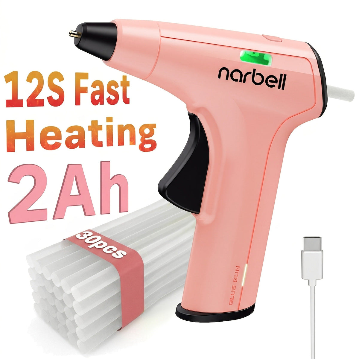 Cordless Hot Glue Gun Fast Heating USB Rechargeable 2000mAh – 12-Second Heat-Up, Anti-Drip Nozzle, Auto Shut-Off, Mini Glue Sticks Included, Portable Wireless Glue Gun for DIY Crafts, Home Repair, Floral & Plush Toy Projects