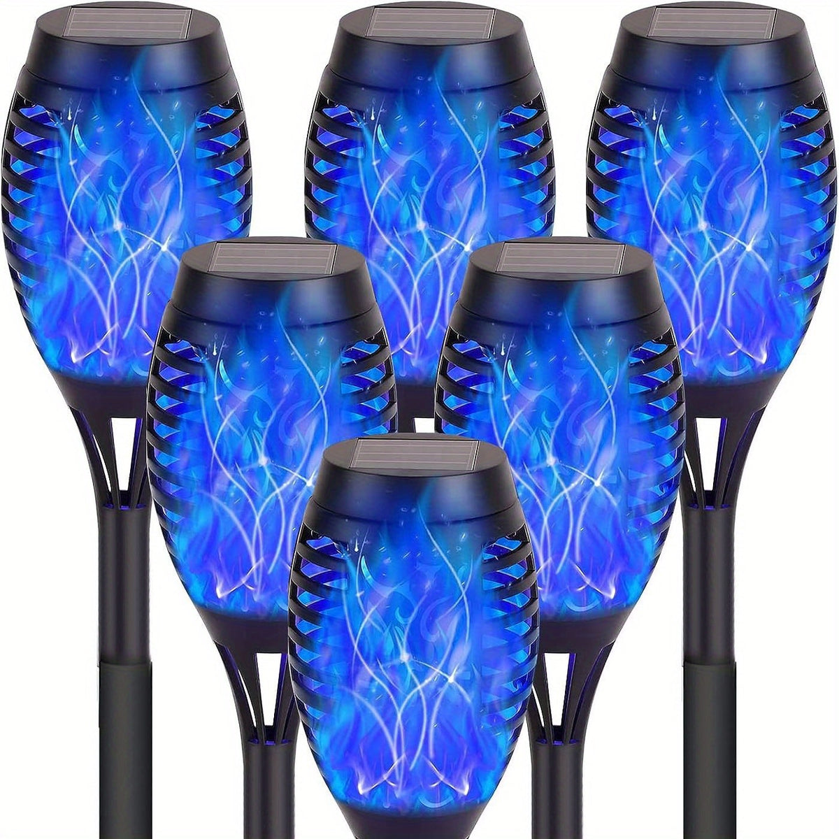 Solar Torch Lights Flickering Flame Outdoor – Auto On/Off Dancing Flame Solar Garden Lights IP54 Waterproof | Landscape Pathway Torch for Garden, Yard, Patio & Christmas Decoration | 6/8/12pcs Blue