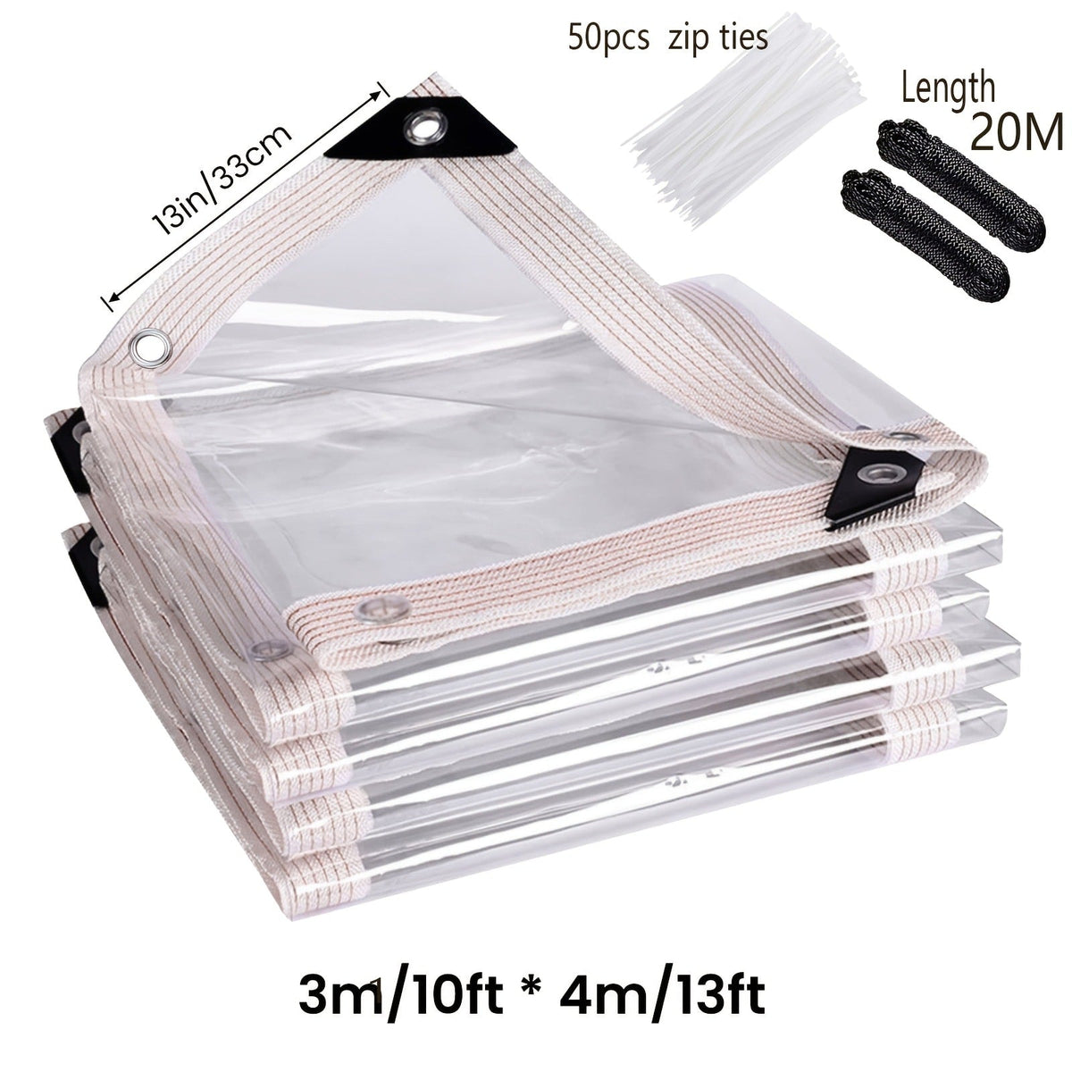Clear Waterproof Tarp Heavy Duty Transparent PE Tarpaulin with Grommets – Rainproof Cover for Porch Canopy Henhouse Plant Camping & Outdoor Garden, Multi-Size
