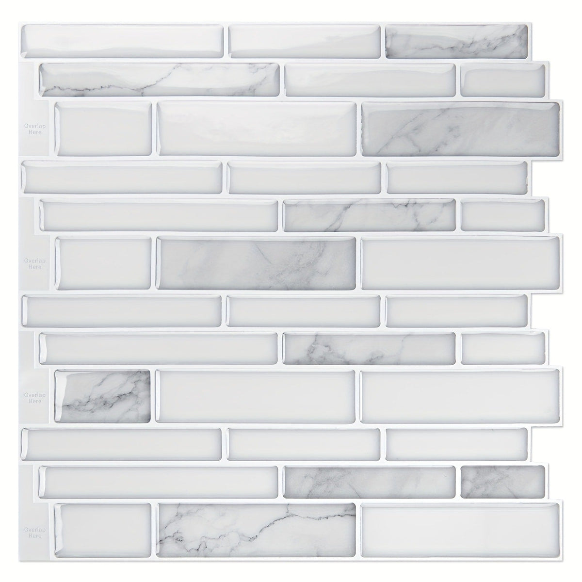 Peel and Stick Backsplash Tile Stickers 10-Sheet - White Marble Self Adhesive Wall Tiles for Kitchen & Bathroom, No Grout DIY Stick On Tiles | Heat & Moisture Resistant, Easy Install Backsplash