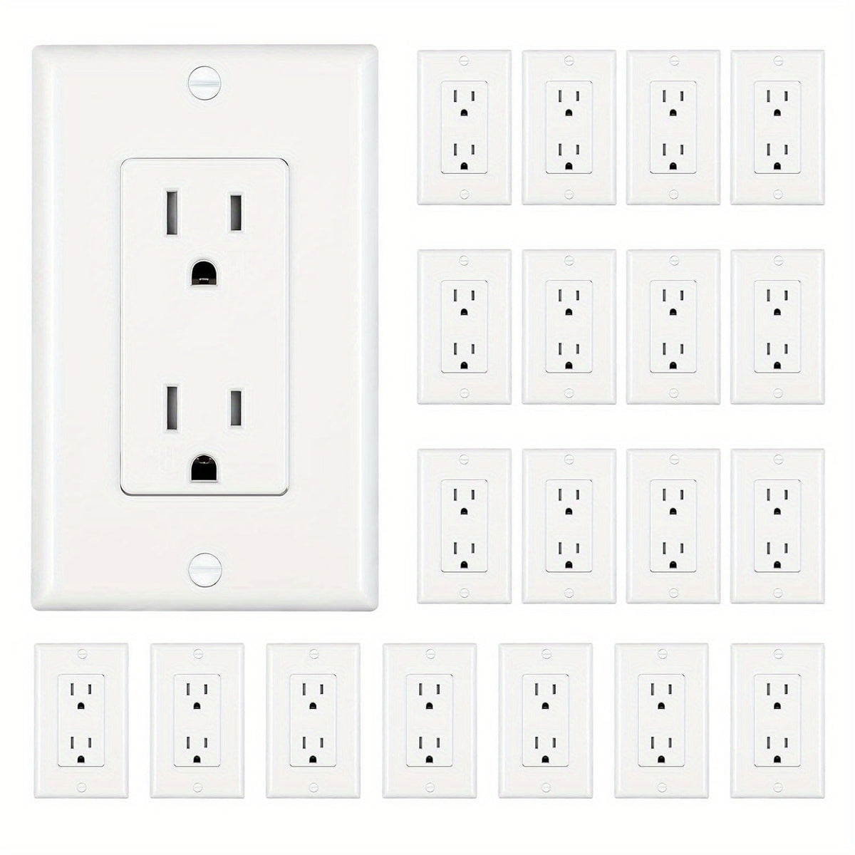 15 Amp Tamper Resistant Wall Outlet 20 Pack with Decorator Wall Plates Included Standard Electrical Receptacle 125V White Duplex Outlet for Home Office Kitchen