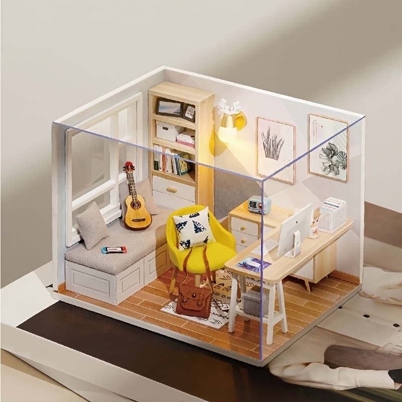 Sunshine Study DIY Miniature House Kit with Wooden Study Room Scene