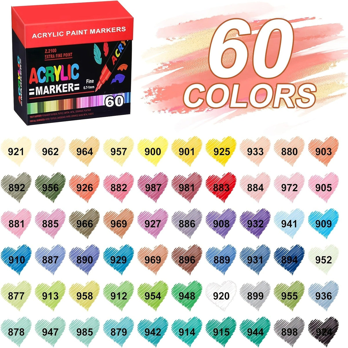 Acrylic Paint Pens Marker Set for Rock Painting Canvas Wood Glass Fabric Ceramic Fine Tip Liquid Acrylic Markers for Artists Adults Kids Available in 12 36 60 80 120 Colors