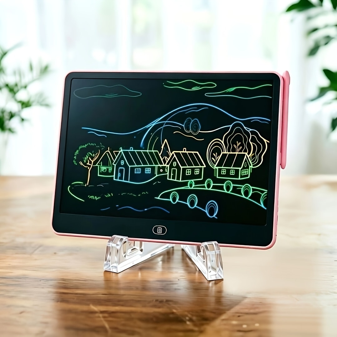LCD Doodle Board 16 Inch with Stand – Flexible Screen Eye Protection, Portable Educational Drawing Toy for Kids & Adults, Home School Office Travel, White Pink Sky Blue