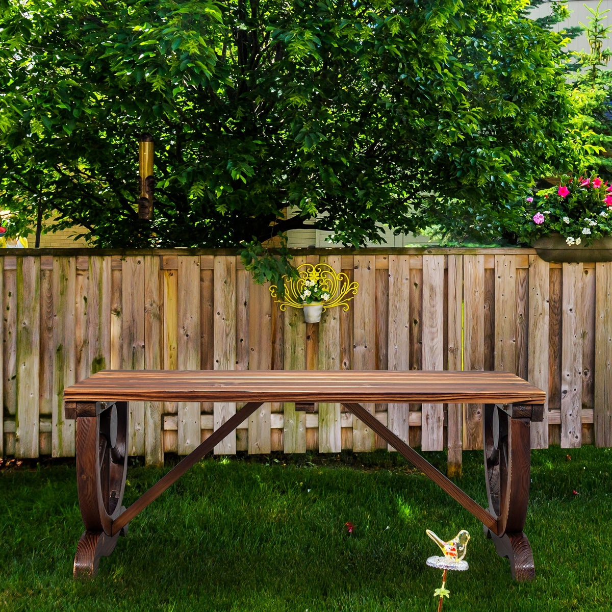 Garden Bench, Outdoor 2 Person Rustic Hardwood Wagon Wheel Design Heavy Duty Wide Seat shown in the main product view