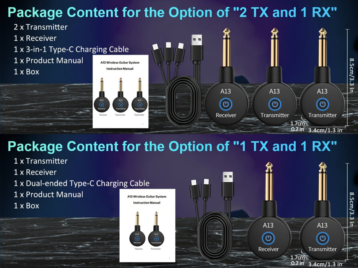 Wireless Guitar System 2.4GHz Wireless Guitar Transmitter Receiver Rechargeable Audio Wireless Transmitter 2 Modes, Rechargeable Li-Battery, 100ft Range, 10H, Plug & Play for Electric Guitar, Bass, Violin, Keyboard detail image - detail vie