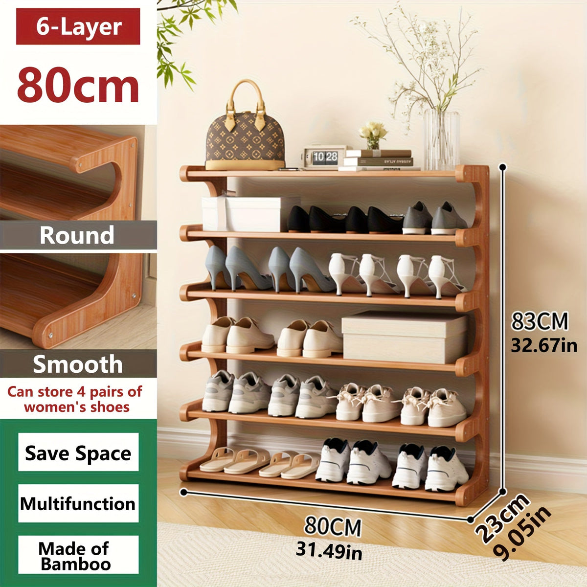 Shoe Rack shown in the 6 Layers - 31.5inch option