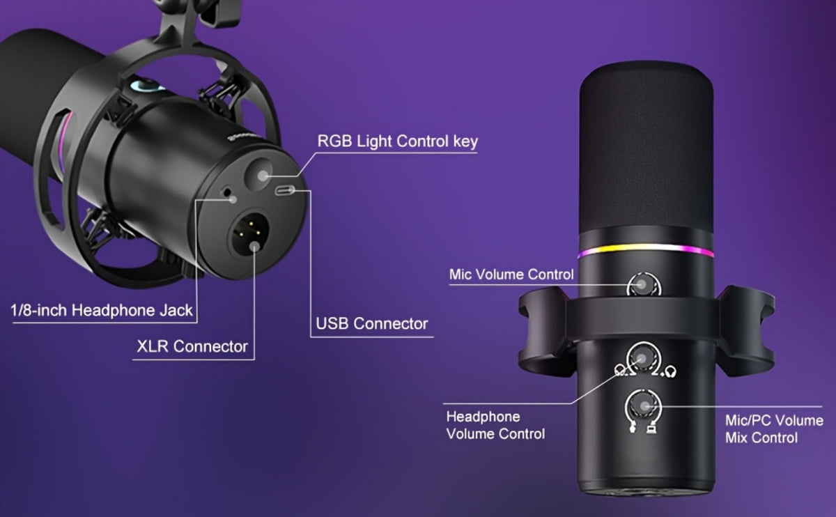 XLR and USB Dynamic Microphone Kit with Noise Control and Boom Arm detail image - detail view 14