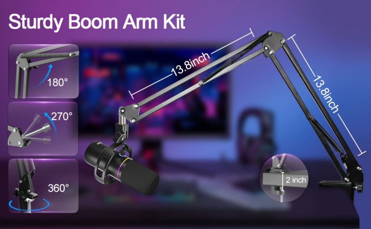 XLR and USB Dynamic Microphone Kit with Noise Control and Boom Arm detail image - detail view 15